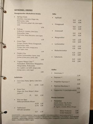 Menu - drinks. at The Butterfly Lovers in Berlin