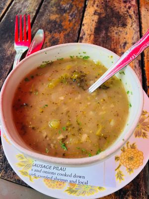 Soup of the day Broccoli Potato  spicy, hot and so comforting.  at The Floridian in St Augustine