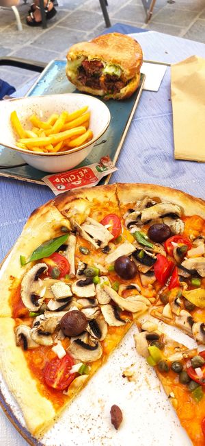 Vegan pizza and vegan burger, tasty!!! at Bistro 23 Four in Gozo