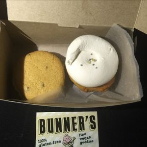 Vanilla Cupcake and Cookie Woopie Pie! All Vegan and Gluten free. OH-MY-GOSH! This was the best dessert (Nevermind being vegan and GF) me and my mom have ever had! Service was friendly and great and the prices weren't any more expensive than a normal bakery. Will be back with everyone I know. thank you!  at Bunner's Bake Shop - Junction in Toronto