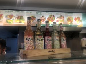menu and drinks at Boussi Falafel in Berlin