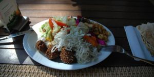 A choose-your-own plate. at Boussi Falafel in Berlin