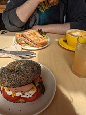 Vegan breakfast bagel and satay-day toastie at Laughing Dog in Brighton