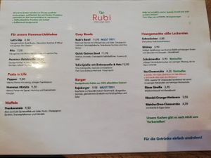 Menu at Veganes Bistro Rubi in Cologne