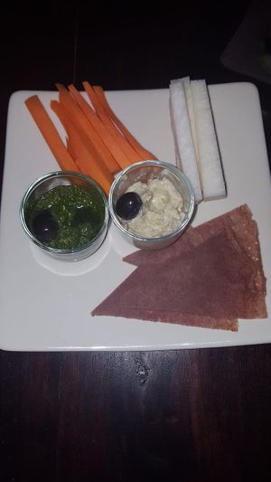 Hummus and Pesto with Veggies and Flatbread  at Soma Cafe in Ubud