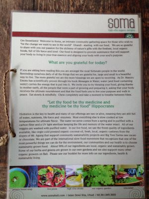 Soma menu p 001 at Soma Cafe in Ubud