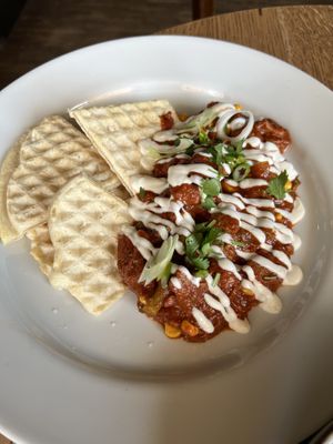 Vegan - Savory waffles with green beans  at Mairübe in Luzern
