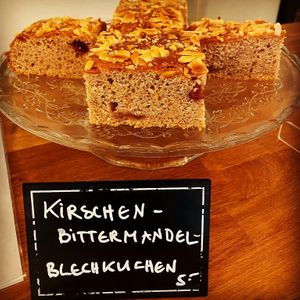 Cherry and almond cake served during our pop-up at PURA Luzern. at Mairübe in Luzern