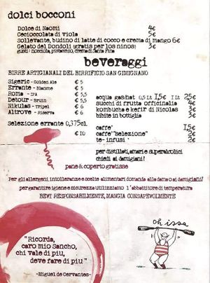 menu: desserts and beverages at La Dama Juana in Colle Di Val Delsa