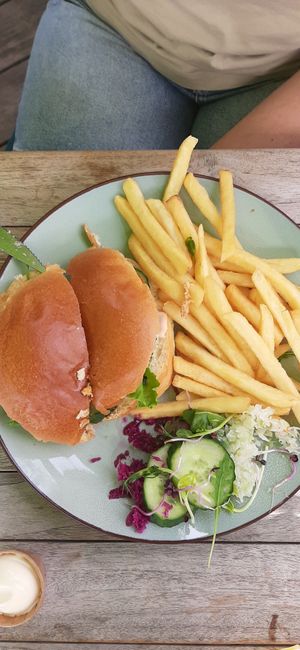 Vegan kipburger met friet at Blote Voeten Park - Blote Voeten Hut in Brunssum