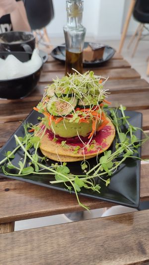 Very tasty cheakpeas pancakes at REVIV in Malaga