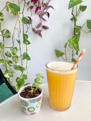 Fresh pineapple juice 😄 (With straw, but at least it wasn't plastic - don't know if they recycle them though) at REVIV in Malaga