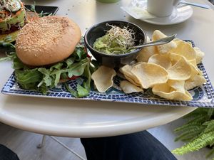 Beetroot and lentil burger (gluten free option)  at REVIV in Malaga