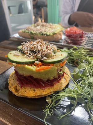Tortilla and in the back: pesto avocado toast   at REVIV in Malaga