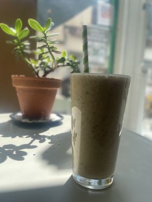 Smoothie with oat milk a lots of amazing stuff to eat and drink. lovely !  at REVIV in Malaga