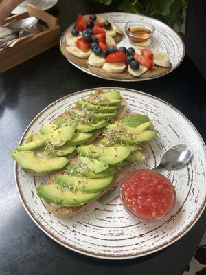 Sweet pancakes and toast  at REVIV in Malaga