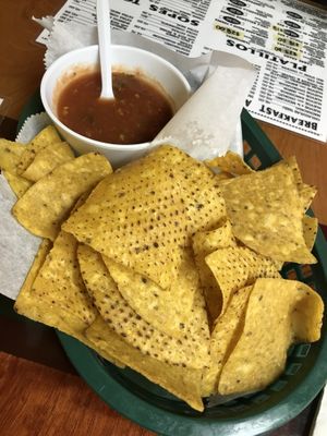 Salsa and corn chips came with it at Taqueria El Perez in Oak Lawn