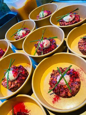 Beetroot tartar, walnuts, apple, chives at De Nieuwe Kantine in Arnhem