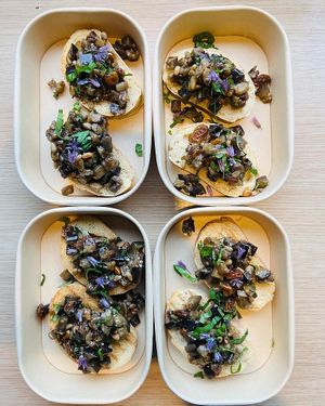 Crostini caponata, eggplant and raisins. at De Nieuwe Kantine in Arnhem