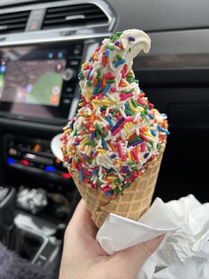 Vanilla creemee with rainbow sprinkles  at Offbeat Creemee in Essex Junction