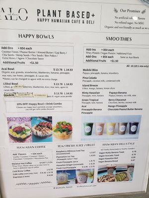 Menu at ALO in Honolulu