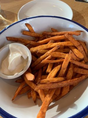 Crispy fries with vegan mayo  at Cactus Club Cafe in Vancouver