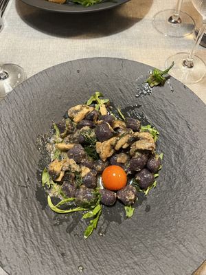 Mushroom gnocchi (half eaten - portion was twice this size, and looked a lot better presented )  at Casito Mediterraneo in Gran Canaria
