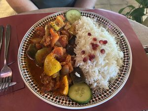 Nr 20a with zucchini and eggplant and minty tomato sauce. Quite nice, but could’ve used some legumes or another protein source. at Sha'aam in Valkenburg