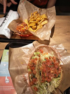 Vegan tacos with peppercorn fries. at Chidoba Mexican Grill - Langgasse in Wiesbaden