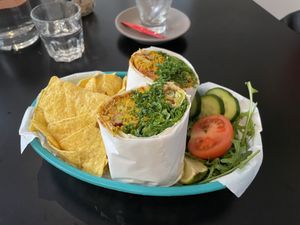 Tofu scramble burrito with Nachos  at Sneak In in Vienna