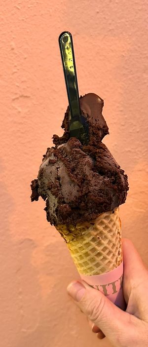 Vegan Dark Chocolate on a vegan waffle cone 😍  at Anita Gelato - Old San Juan in San Juan