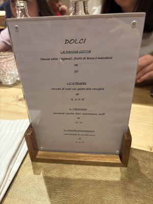 Menu desserts  at Alpino in Vodo Di Cadore