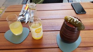 Passion fruit vanilla lemonade & a virgin mary (dw it's not cheese, it's horseraddish) at neobiota in Cologne