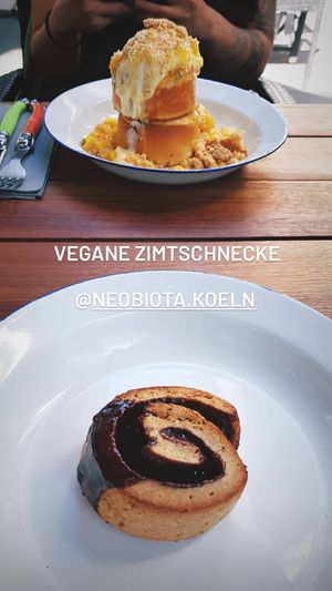 Vegan cinnamon bun at neobiota in Cologne
