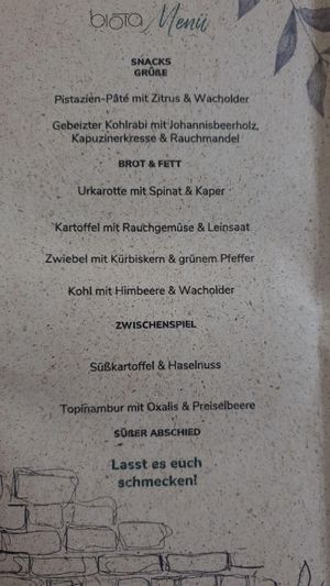 Our menu of the night at neobiota in Cologne