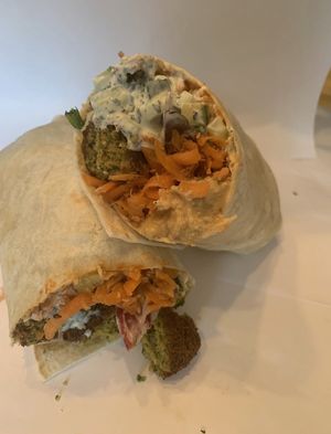 My Middle East wrap with those amazing falafel  #Veganuary at Roots - Braunton in Braunton