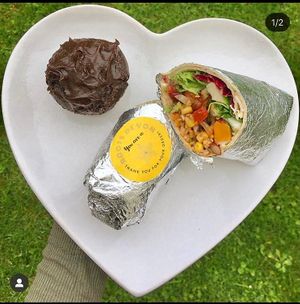Mex burrito and vegan chocolate cake - mmm  at Roots - Braunton in Braunton