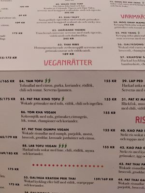 Vegan menu at Waan Thai in Stockholm