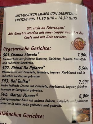 Vegetarian set lunch options, first 3 available vegan  at Gorkha in Hannover
