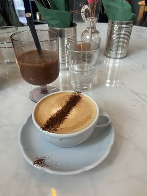 Tasteless and ugly looking “dragon fruit smoothie”. Oat cappuccino good though!   at Two Fat Ladies in Stockholm