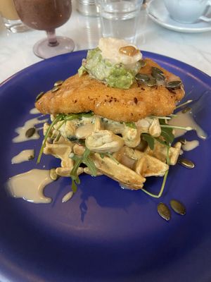 Tasty waffle but not the best vegan “chicken”   at Two Fat Ladies in Stockholm