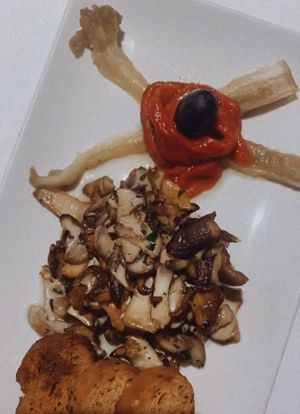 Timbal de setas con escalivada  at Buj in Barcelona
