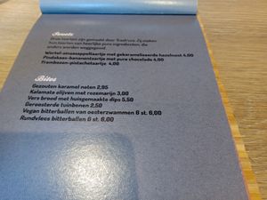 Sweets and savoury snacks menu at De Wit Wasserij in Nijmegen