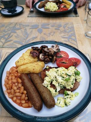 Full English breakfast with scrambled tofu to die for! at Our Lizzy Cookery Courses in Malvern