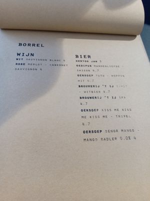 Wine and beer menu at PUCK specialty coffee in Nijmegen