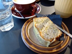 Matcha cake at PUCK specialty coffee in Nijmegen