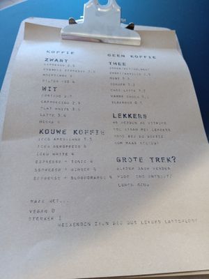 Coffee and tea menu at PUCK specialty coffee in Nijmegen
