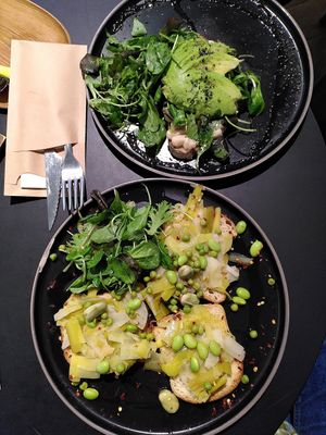 Leek and beans gluten free sandwich and miso avocado sourdough at PUCK specialty coffee in Nijmegen