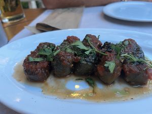 Dolmadas (homemade and warm)   at Green Frog in Zakynthos