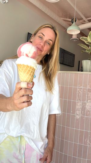 Come with lemon meringue and strawberry lemon swirl  at Innocent Ice Cream Parlour in Vancouver